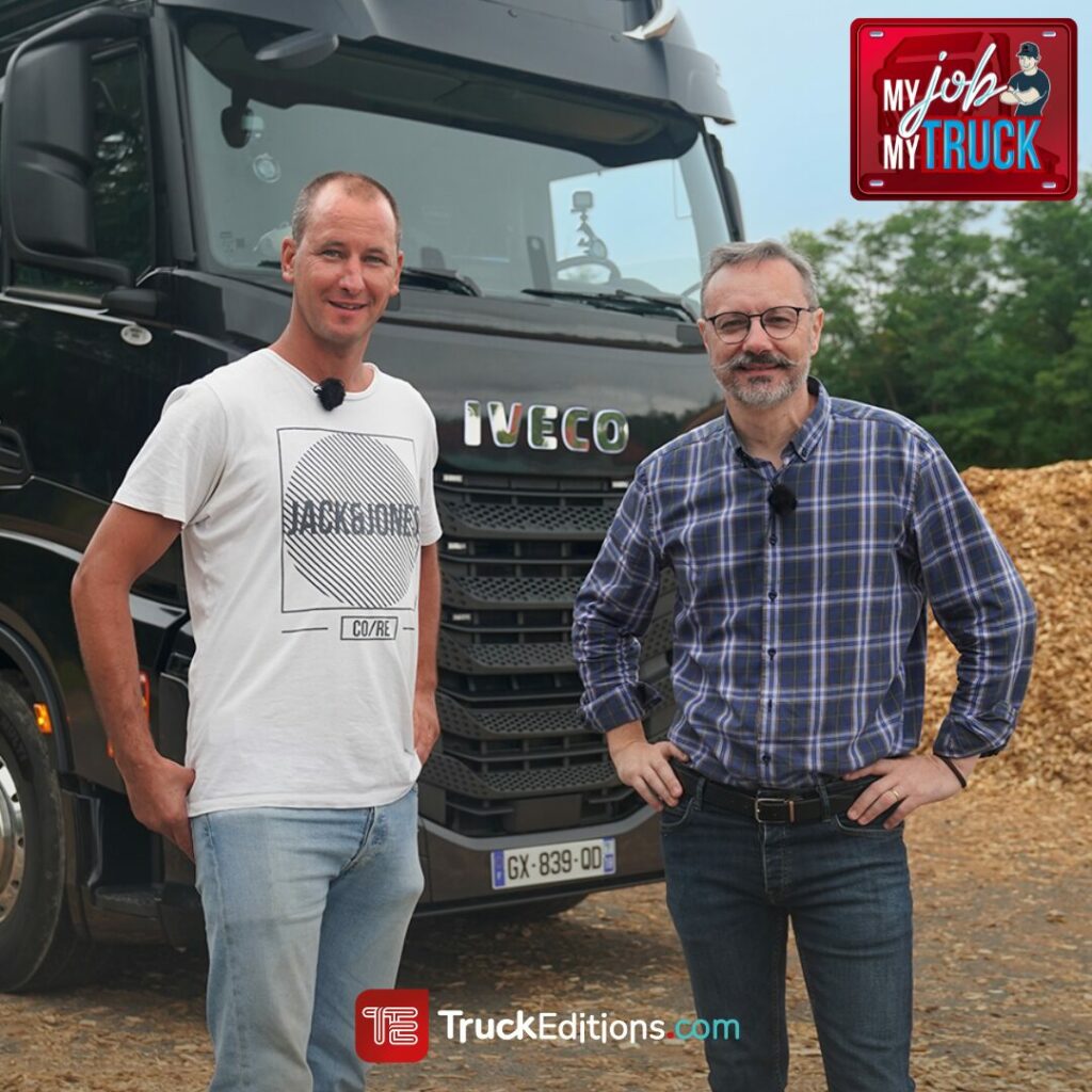 Julien Cabourg et Vincent Mahe pendant MyJobMyTruck 15 devant le S-WAY IVECO 570 ch de Julien sur Truckeditions