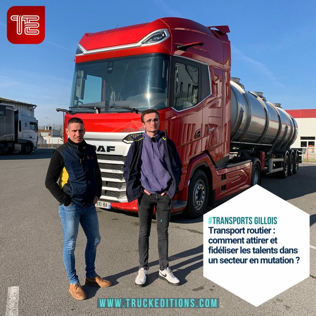 Pierre-Emmanuel Huet, conducteur routier et responsable du suivi des consommations chez les Transports Gillois et Alexandre Belliard, également conducteur routier chez les Transports Gillois.